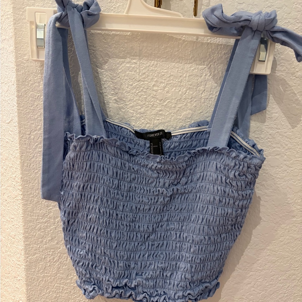 Forever 21 Light Blue Smocked Crop Top